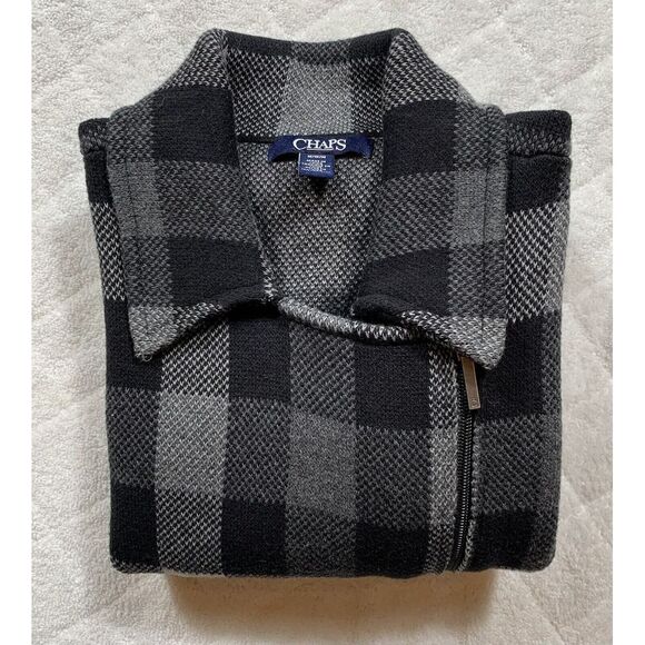 Chaps Sweater Vest Womens Medium Black & Gray Plaid Stretch Knit Full Zip - 304 - Picture 9 of 9